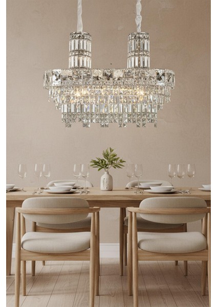 Niran Krom 80 cm Kristal Taşlı Modern Avize – Salon ve Yemek Odası