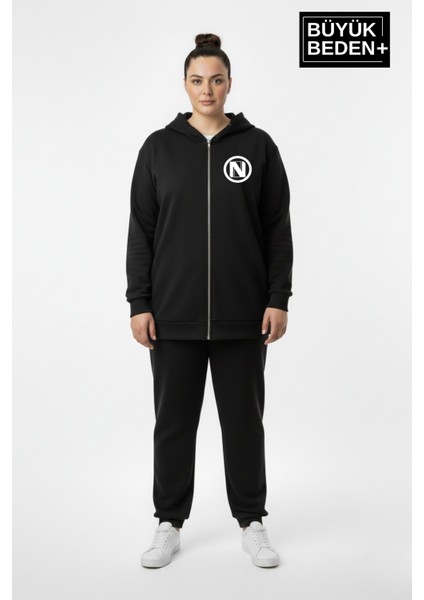 Kadın Büyük Beden Kapüşonlu Fermuarlı N Baskılı Sweatshirt Hırka SPR26BHRK922 fiyatları