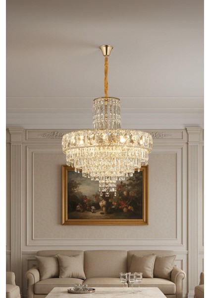 Niran Gold 50 cm Kristal Taşlı Modern Avize – Salon ve Yemek Odası