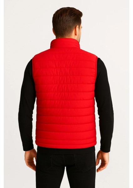 Erkek Şişme Fermuarlı Yelek Su Itici Kapitone Astarlı Kumaş Cepli Hafif Kışlık Spor Rahat Kalıp - Kırmızı fırsatları