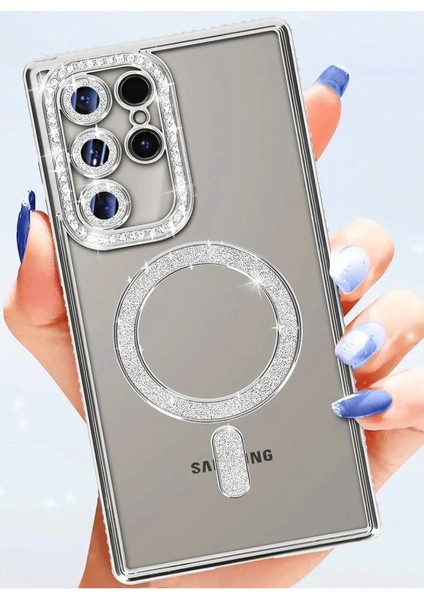 Buğz Samsung Galaxy S25 Ultra Kılıf Joke Simli Magneticsafe Kılıf - Gümüş modelleri