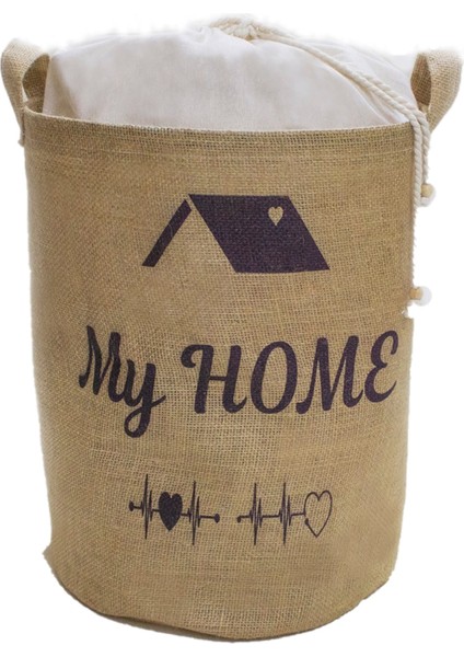 Haki Kanaviçe Ağzı Büzgülü Çöp Sepeti 42X32 cm