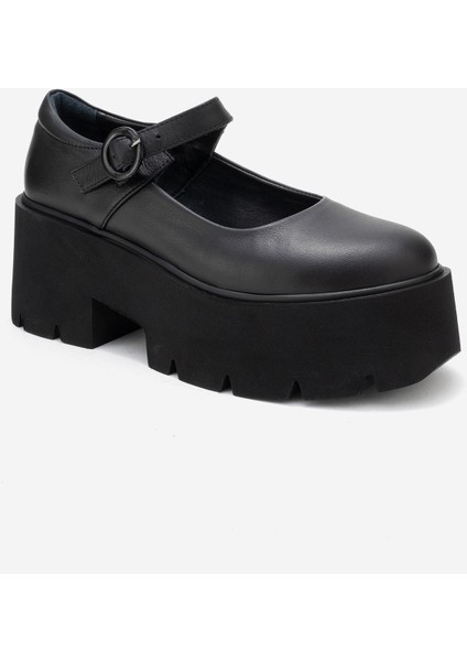 Orına Siyah Cilt Hakiki Deri Kalın Tabanlı Kadın Günlük Ayakkabı modelleri