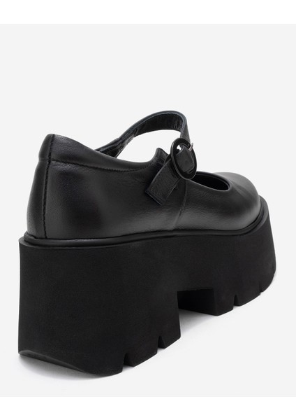 Orına Siyah Cilt Hakiki Deri Kalın Tabanlı Kadın Günlük Ayakkabı indirimleri