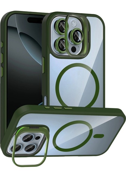Buğz Joko Apple Iphone 16 Pro Max Remim Lensli Magsafe Standlı Kapak - Koyu Yeşil fiyatları
