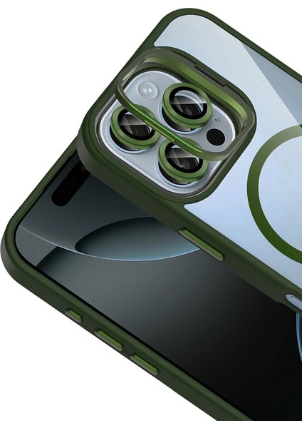 Buğz Joko Apple Iphone 16 Pro Max Remim Lensli Magsafe Standlı Kapak - Koyu Yeşil modelleri