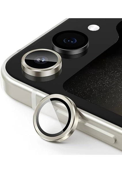 Buğz Samsung Galaxy Z Flip 5 Valdez Metal Kamera Lens - Krem