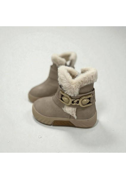 Kız Çocuk Tokalı Kaymaz Taban Tüylü Bej Bot fiyatları