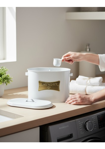 Iki Bölmeli Metal Deterjan Kutusu, Beyaz, Ölçekli ve Şık Tasarım