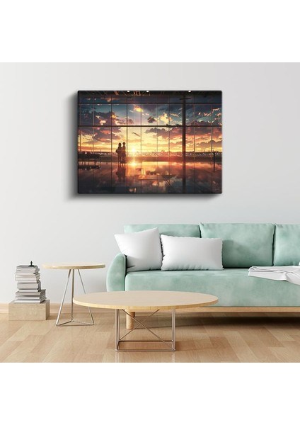 Şehir Manzarası - Altın Işıklı Terminal Anime Kanvas Tablo