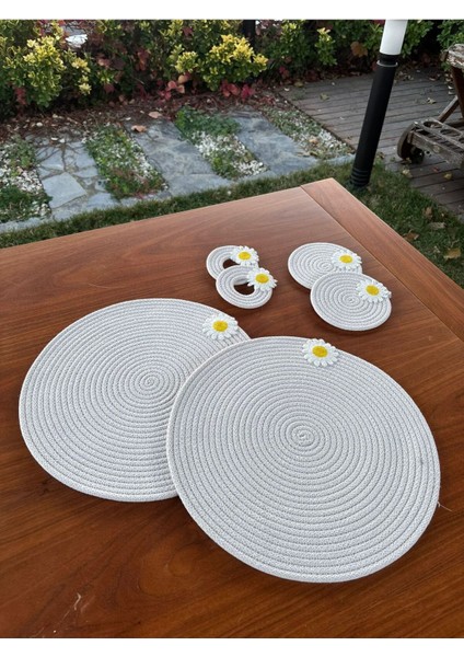 El Yapımı Papatya Detaylı Hasır Görünümlü 6 Parça Sunum & Supla Seti – Sofra Sunumu – Beyaz fiyatları