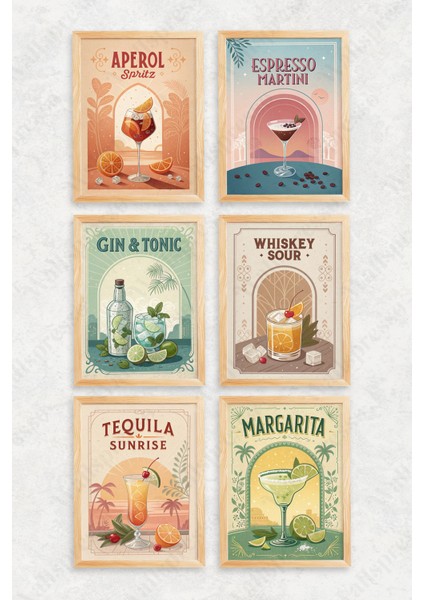 Kokteyl Temalı 6'lı Tablo Seti - Ahşap Çerçeveli Tablo - Dekoratif Tablo-Duvar Tablosu-Mutfak Tablo fiyatları