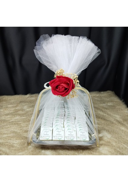 Kız Isteme Çikolatası Çiçek ve Tül Süslemeli Tepsi Seti fiyatları