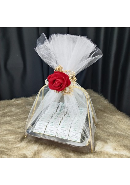 Kız Isteme Çikolatası Çiçek ve Tül Süslemeli Tepsi Seti modelleri