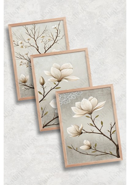 Japon Çiçekleri 3'lü Tablo Seti - Ahşap Çerçeveli Tablo - Duvar Tablo - Üçlü Tablo-Yatak Odası Tablo fiyatları