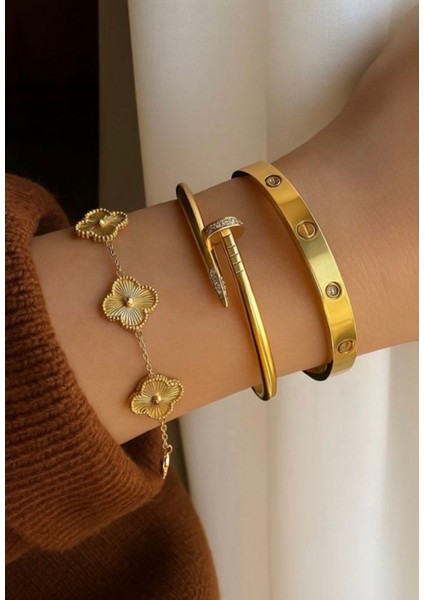 Çiçek Desenli Zarif Tasarım Yonca Bileklik modelleri