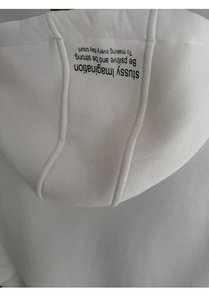 Üç Iplik Kapşonlu Baskılı Sweatshirt - Beyaz indirimleri