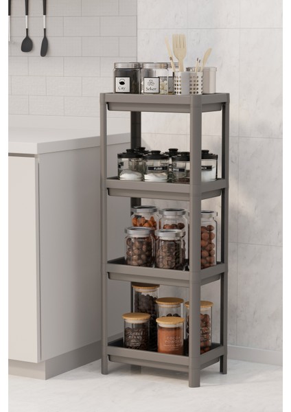 4 Katlı Gri Banyo Raf Ünitesi, Modern ve Geniş Depolama Çözümü fiyatları