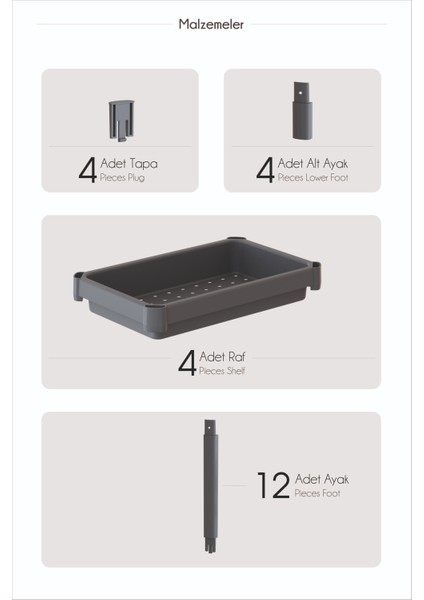 4 Katlı Gri Banyo Raf Ünitesi, Modern ve Geniş Depolama Çözümü indirimleri