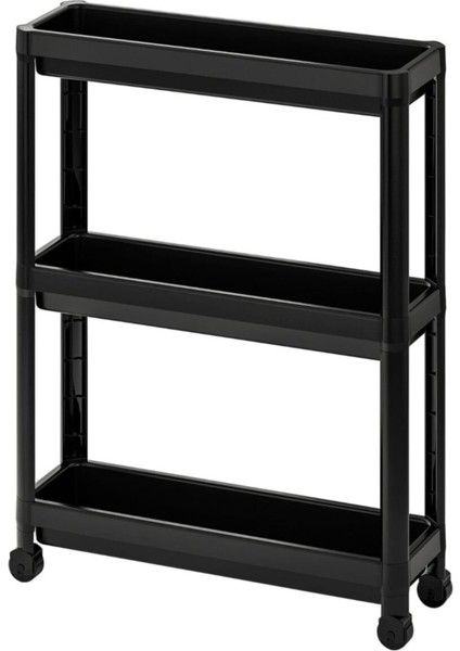 Siyah Tekerlekli 3 Katlı Çok Amaçlı Raf Ünitesi, Banyo ve Mutfak Için Uygun fırsatları