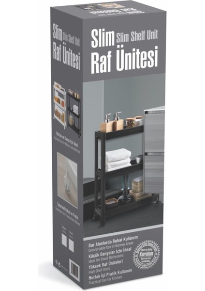 Siyah Tekerlekli 3 Katlı Çok Amaçlı Raf Ünitesi, Banyo ve Mutfak Için Uygun indirimleri