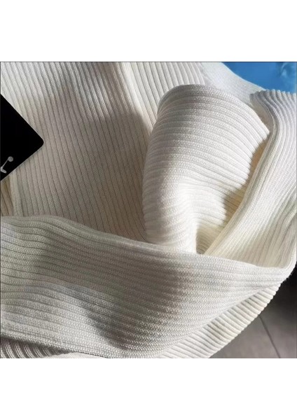 Kadın Boğazlı Triko Elbise – Uzun Fitilli Esnek Dokuma, Tam Kalıp, Kışlık & Baharlık Şık Rahat Stil, 130 cm Midi Boy Elbise - Beyaz fiyatları