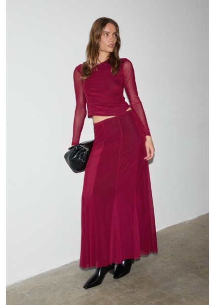 Beejın Kadın Esnek ve Yumuşak Kumaşlı Baskılı Astarlı Bordo Etek fiyatları