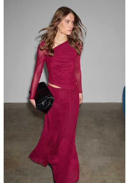 Beejın Kadın Esnek ve Yumuşak Kumaşlı Baskılı Astarlı Bordo Etek fırsatları