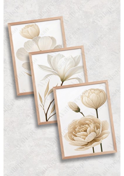 Bohem Çiçek Temalı 3'lü Ahşap Çerçeveli Tablo Seti - Duvar Tablosu - Üçlü Tablo - Yatak Odası Tablo fiyatları