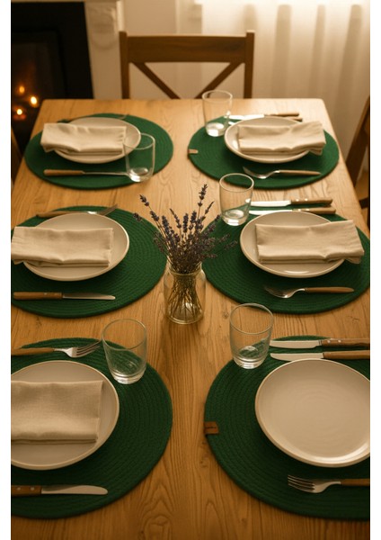 6'lı Jut Supla Amerikan Servis Takımı – %100 Pamuk, El Yapımı, Kaymaz Yuvarlak Tabak Altlığı indirimleri