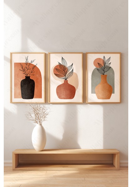 Ahşap Çerçeveli Tablo Seti - 3'lü Tablo - Duvar Tablosu-Salon Yatak Odası Tablo