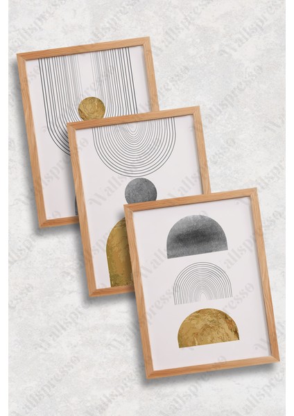Modern Boho Soyut Ahşap Çerçeveli Tablo - 3'lü Tablo Seti - Duvar Tablosu - Üçlü Tablo fiyatları