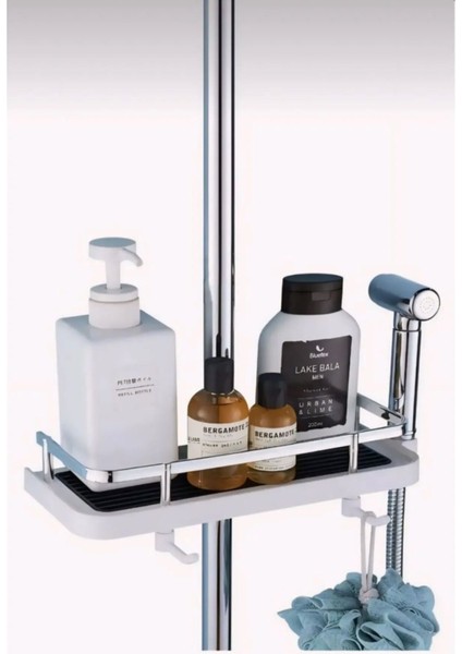 Kromajlı Sürgülü Duş Seti, Sabunluk, Şampuanlık, Liflik, Lüx Banyo Organizer Siyah