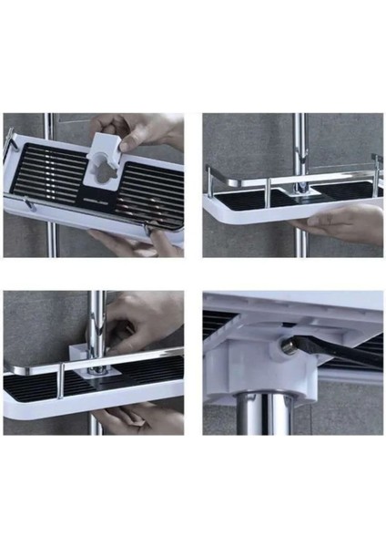 Kromajlı Sürgülü Duş Seti, Sabunluk, Şampuanlık, Liflik, Lüx Banyo Organizer Siyah fiyatları