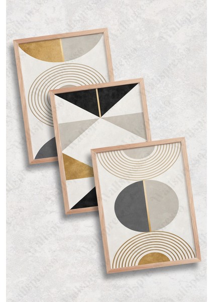 Modern Soyut Minimalist Ahşap Çerçeveli Tablo - 3'lü Tablo Seti - Duvar Tablosu - Üçlü Tablo fiyatları