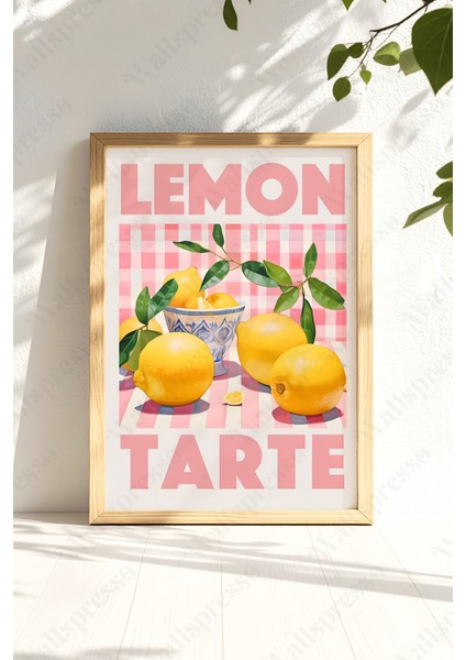 Limon Temalı Ahşap Çerçeveli Tablo - Bohem Pembe Tablo - Duvar Tablosu - Mutfak Tablo - Salon Tablo