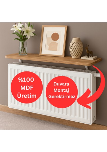 72X15 cm Mdf Montajsız Petek Üstü Dekoratif Raf Kalorifer Peteği Üstü Uçan Raf