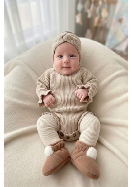 Dikişsiz Selanik Örgü Sosis Yaka Fırfırlı Kız Bebek Triko Body Kazak & Saç Bandı Ikili Takım fiyatları