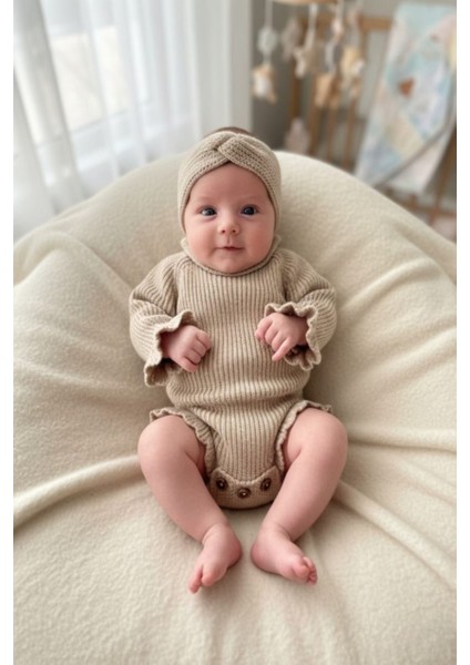 Dikişsiz Selanik Örgü Sosis Yaka Fırfırlı Kız Bebek Triko Body Kazak & Saç Bandı Ikili Takım fırsatları