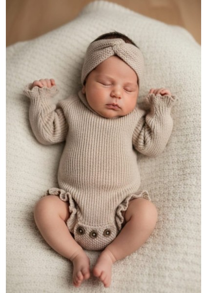 Dikişsiz Selanik Örgü Sosis Yaka Fırfırlı Kız Bebek Triko Body Kazak & Saç Bandı Ikili Takım indirimleri