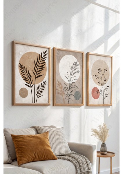 Bohem 3'lü Tablo Seti - Ahşap Çerçeveli Tablo - Duvar Tablosu - Üçlü Tablo - Salon Yatak Odası Tablo