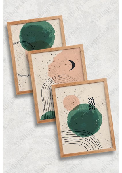 Soyut Bohem Ahşap Çerçeveli Tablo - 3'lü Tablo Seti - Duvar Tablosu - Üçlü Tablo fiyatları