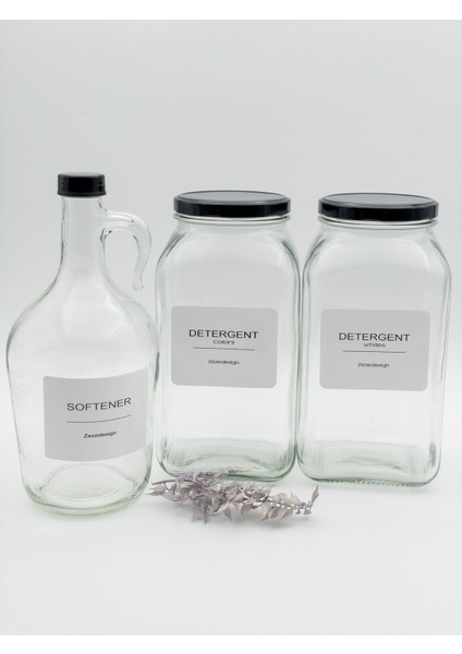 Şık Cam Kavanoz ve Şişe Seti, 3lt ve 1.5lt, Siyah Kapak, Dekoratif Tasarım