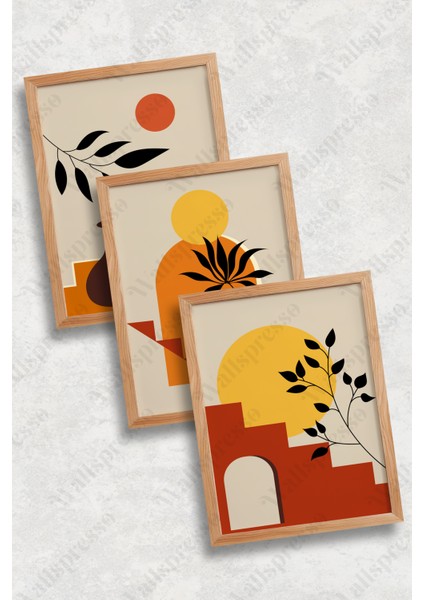 Boho Ahşap Çerçeveli Tablo - 3'lü Tablo Seti - Duvar Tablosu - Üçlü Tablo fiyatları
