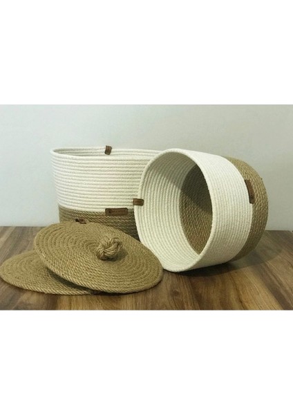 2'li Hasır Sepet Takımı, Çok Amaçlı Organizer, Beyaz ve Jüt Renkli, 6 mm Ip modelleri