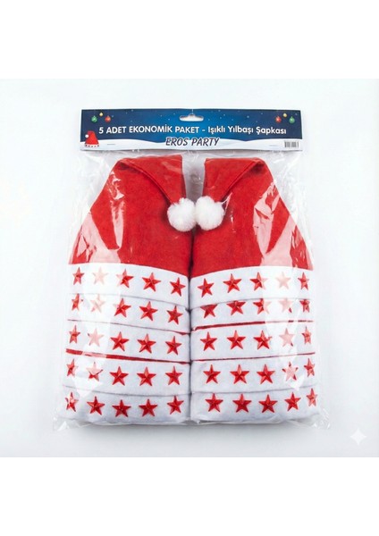 Adet Işıklı Yılbaşı Yeni Yıl Şapkası Noel Baba Şapka Açma Kapama Düğmeli 5 Yıldızlı Kırmızı Renk modelleri