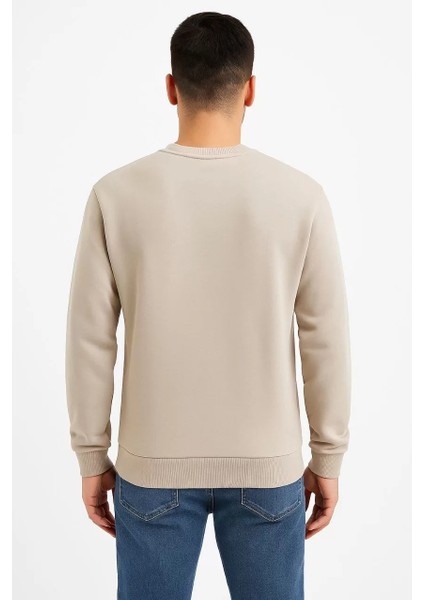 Erkek Üç Iplik Düz Bisiklet Yaka Sweatshirt - Bej modelleri