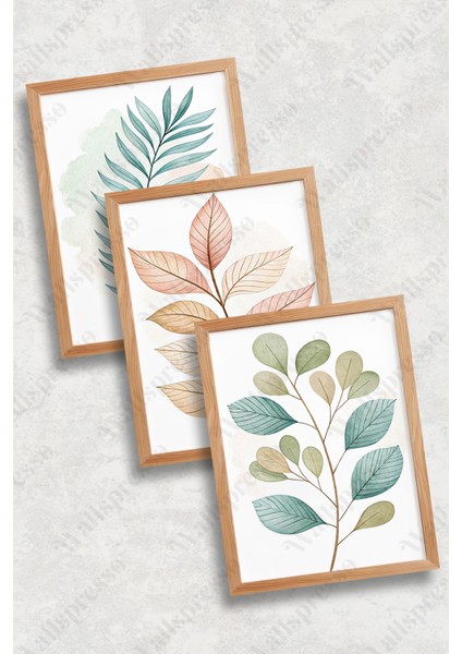 Bohem Minimalist Ahşap Çerçeveli Tablo - 3'lü Tablo Seti - Duvar Tablosu - Üçlü Tablo fiyatları