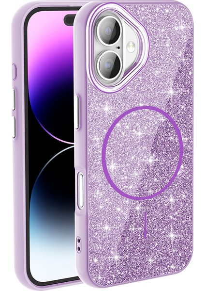 Apple iPhone 17 Kılıf M-Safe Şarj Özellikli Parlayan Simli Okso Kapak