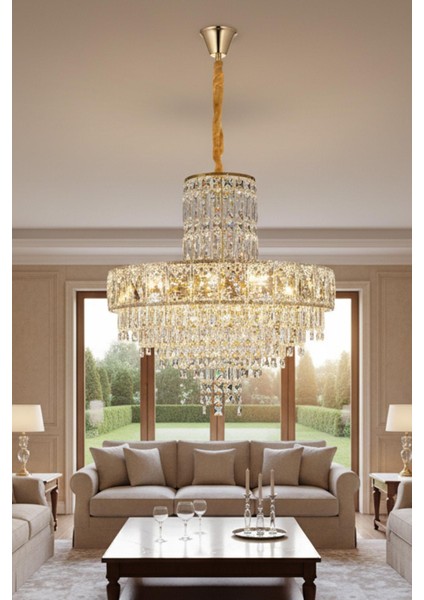 Niran Gold 60 cm Kristal Taşlı Modern Avize – Salon ve Yemek Odası